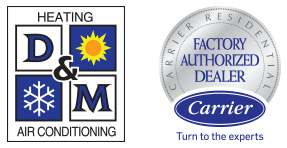 D&M Heating & Air Conditioning and Carrier Factory Authorized Dealer logos